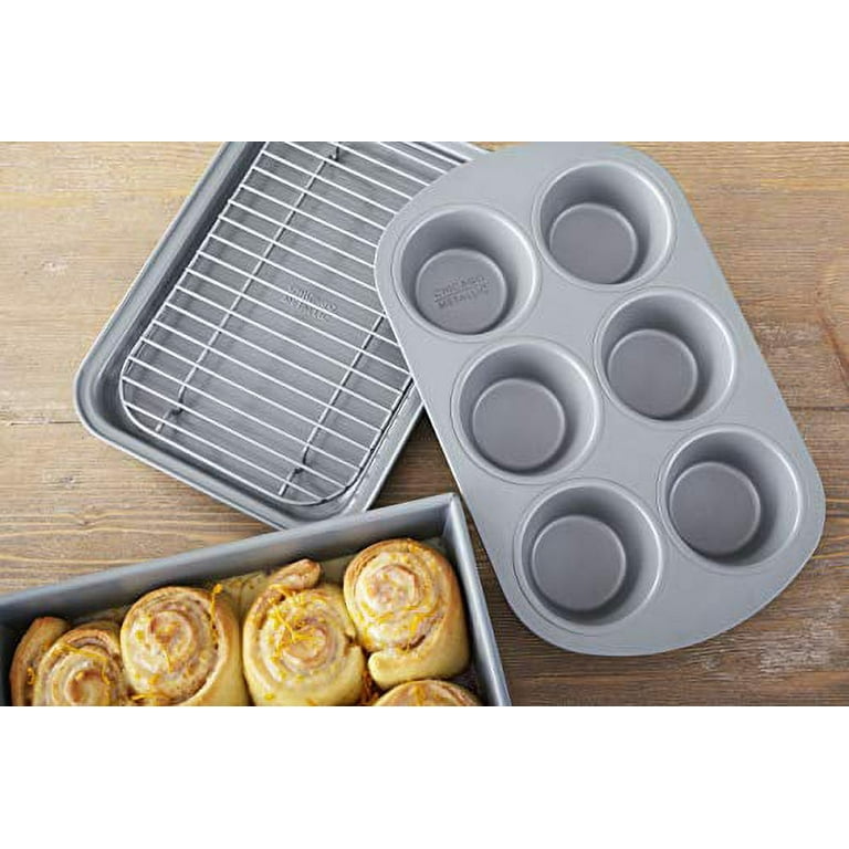 GoodCook 4-Piece Nonstick Steel Toaster Oven Set with Sheet Pan, Rack, Cake  Pan, and Muffin Pan, Gray (4220), Assorted