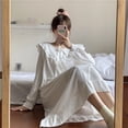 thumbnail image 3 of Pijama de manga larga para mujer, cuello de muñeca sobre la rodilla, corte de hada, estilo coreano, ropa de hogar, estilo princesa para mujer, 3 of 6