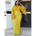 thumbnail image 3 of Missord Yellow Sequin Plus Size Wedding Party Dress Elegant Women V Neck Flare Sleeve Bodycon Prom Dresses Long Evening Gown, 3 of 5