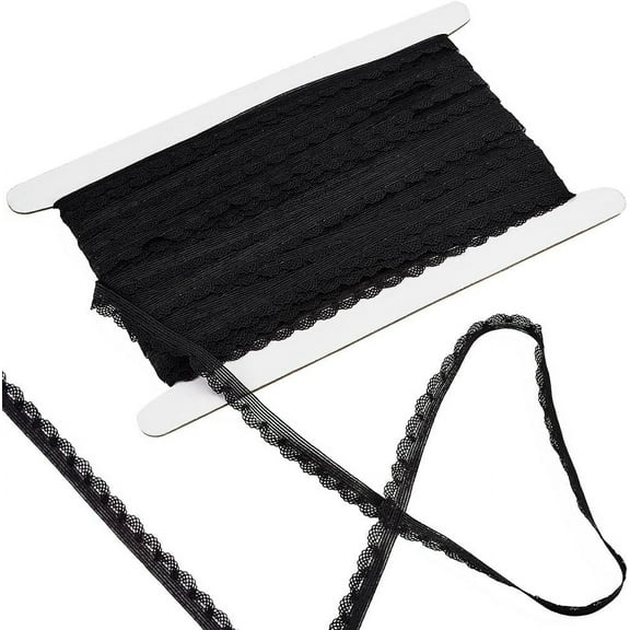 1Bag 25M Nylon Picot Elastic Lace Trim Stretchy Lace Ribbon For Sewing Decoration Black 1/2 inch(12mm) 27.34 Yards(25m)/Bag