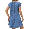 thumbnail image 4 of Summer Cap Sleeve Women Casual  Tie V Neck Loose Denim Mini Dress, 4 of 7