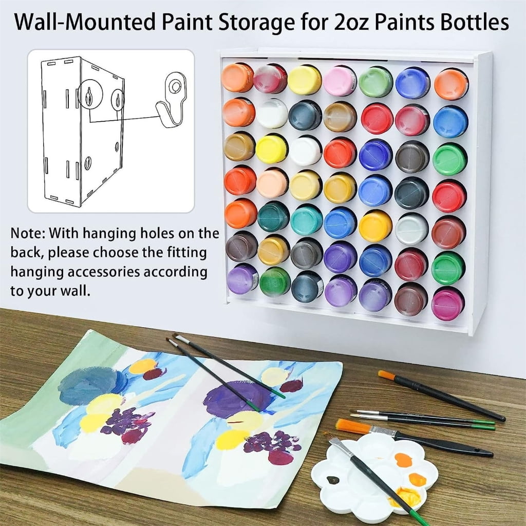Space Efficient Paint Rack Wall Mount Paint Holder 49/63 Holes Rack for 2oz Craft Paints Efficient Storage
