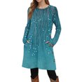thumbnail image 5 of Floral Print Long Sleeve Dress V-Neck Tight Fitting Midi Bohemian Style Women's Straight Party Dress Elegant Office Work Dresses Turquoise 2XL, 5 of 5