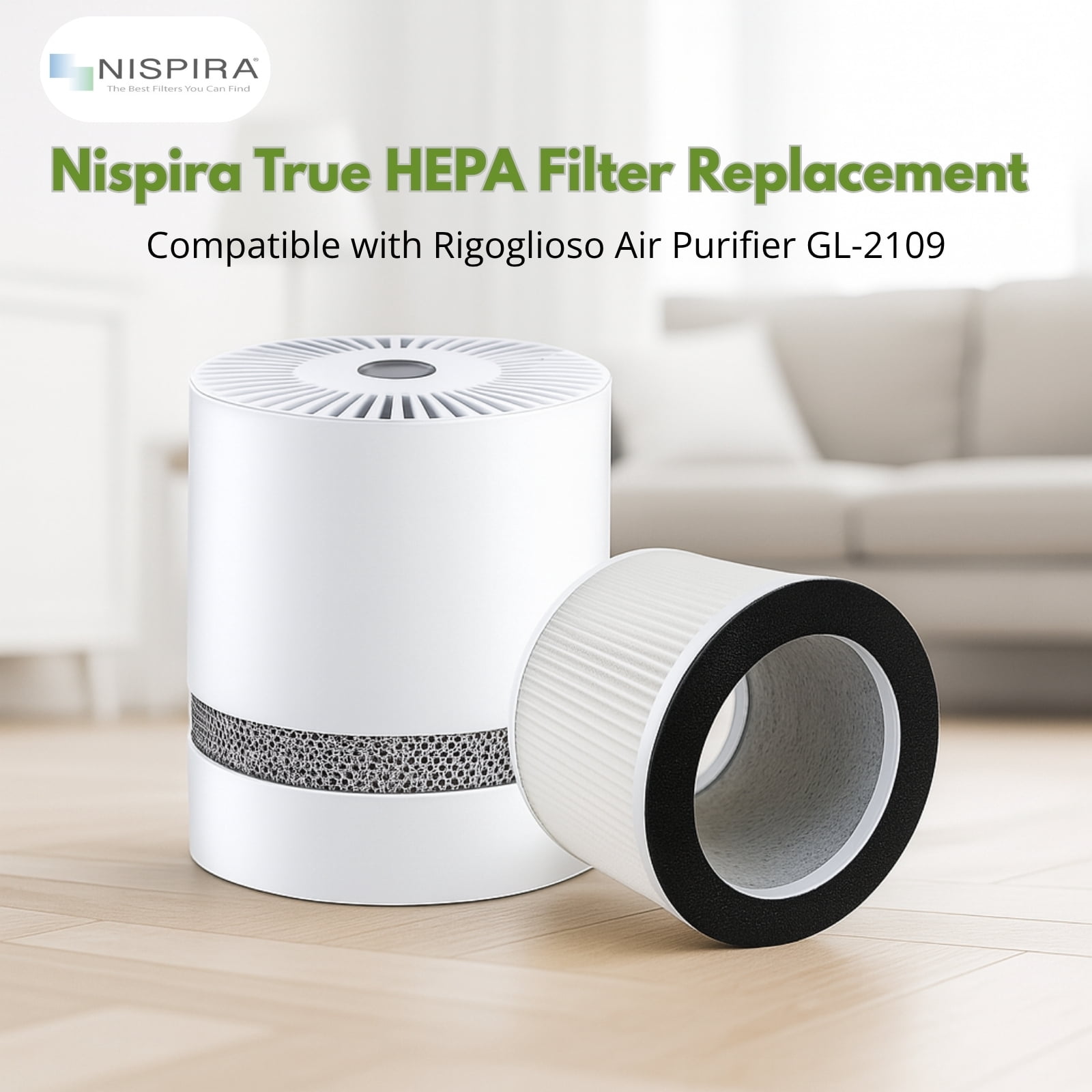 Nispira True HEPA Filter Replacement Compatible with Rigoglioso Air Purifier GL-2109 GL2109. 3 Packs