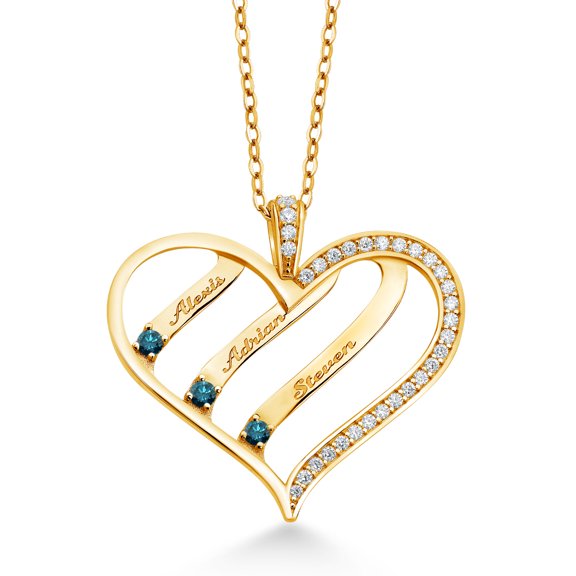 Gem Stone King 0.36 Ct Round Blue Diamond and Created Moissanite 18K Yellow Gold Plated Silver Pendant with Chain