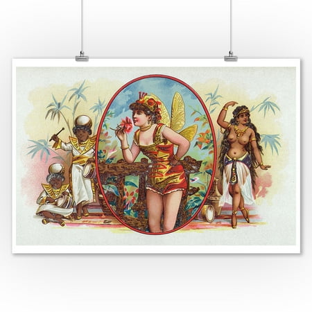 Woman Dressed as a Fairy Smelling a Rose with Islanders Cigar Box Label (9x12 Art Print, Wall Decor Travel