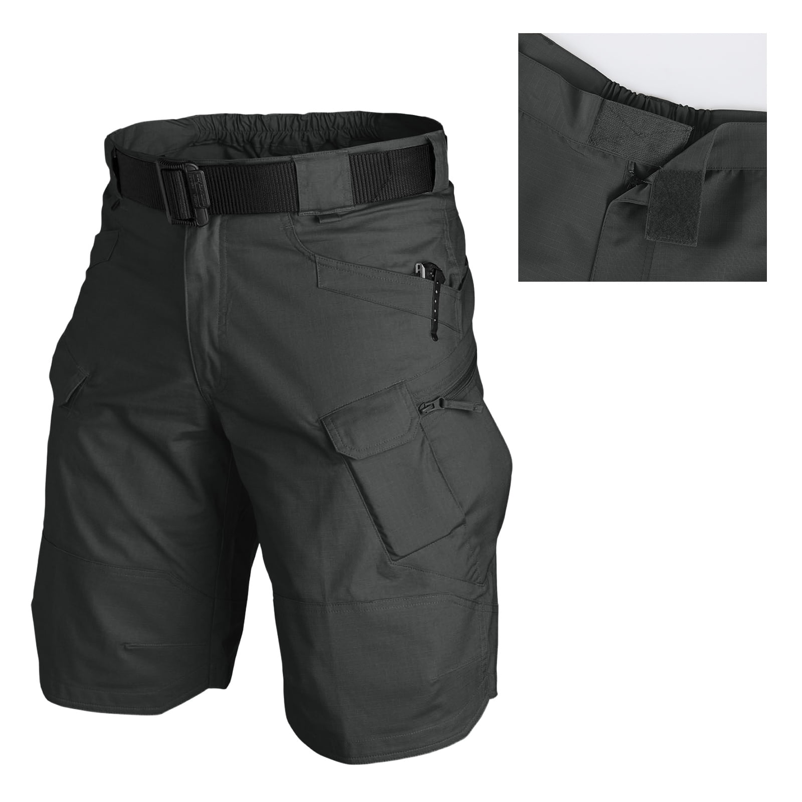 Mens Swim Trunks Men's Casual Resort Tactical Multi-Pocket Cargo Shorts Workwear Utility Crop Pants with Hook and Loop Patches Summer Outdoor Hiking Fishing Shorts Black M
