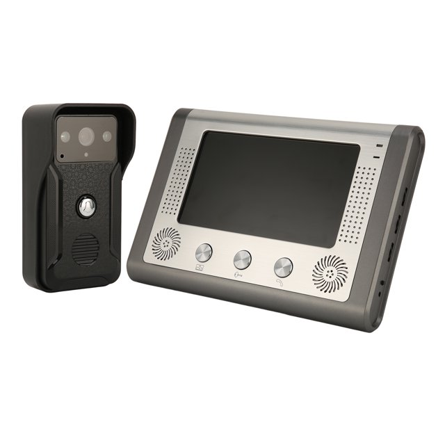 Timbre de puerta con videoportero de 7 pulgadas con cámara infrarroja de visión nocturna, intercomunicador manos libres, videoportero ajustable, enchufe estadounidense de 100 a 240 V