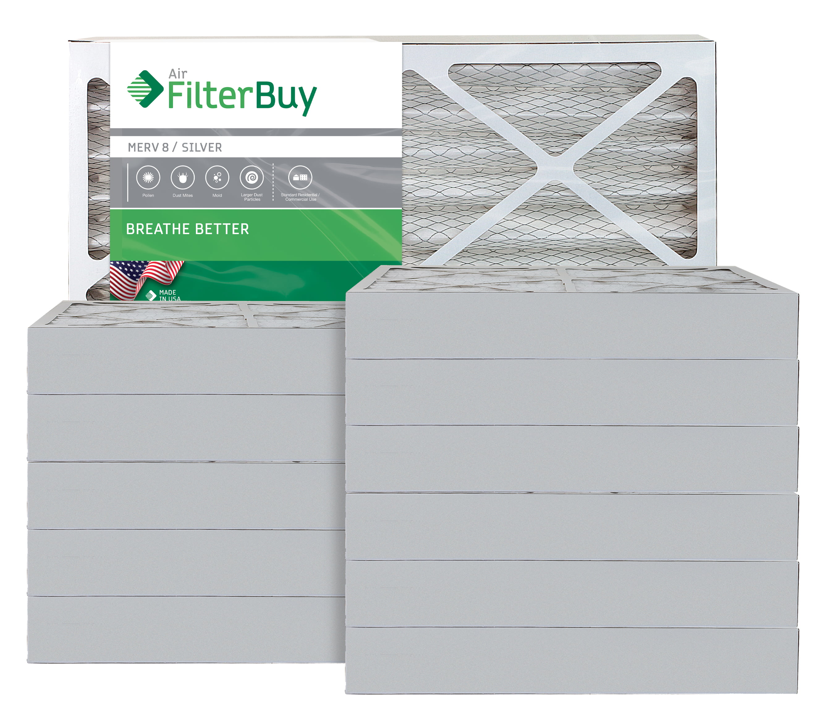 FilterBuy 18x25x4 MERV 8 Pleated AC Furnace Air Filter, Pack of 4 Filters 18x25x4 Silver
