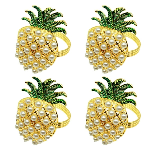 EeaseMX 4 anillos de servilleta de aleación de piña con hebilla de cristal de moda para servilletas de fiesta, porta servilletas, hebilla de toalla