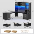 thumbnail image 2 of SEDETA 67" L Shaped Desk with Hutch, Corner Computer Desk with Power Outlets, Fluted Office Desk with File Drawer, Storage Cabinet & Glass Display Cabinet for Home Office, Gaming Desk, Black, 2 of 9