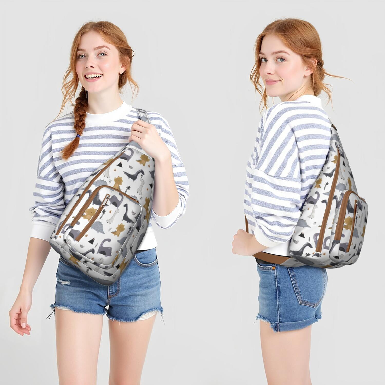 Retro Dinosaur Print Sling Backpack – Lightweight Crossbody Bag for Hiking, Travel & Daily Adventures