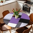thumbnail image 2 of Abstract Purple Black Geometric Elastic Fitted Round Table Cover Patchwork Art Waterproof Outdoor Tablecloth for Holiday Party, Picnic, Patio & Dining Fits Tables Up to 55"-60", 2 of 8