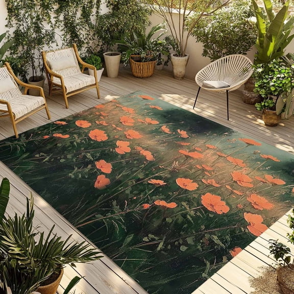 Fsddascl Red Spring Floral Outdoor Rug for Patio/Deck/Porch, Non-Slip Large Area Rug 4 x 6 Ft, Modern Oil Painting Botanical Indoor Outdoor Rugs Washable Area Rugs, Reversible Camping Rug Carpet