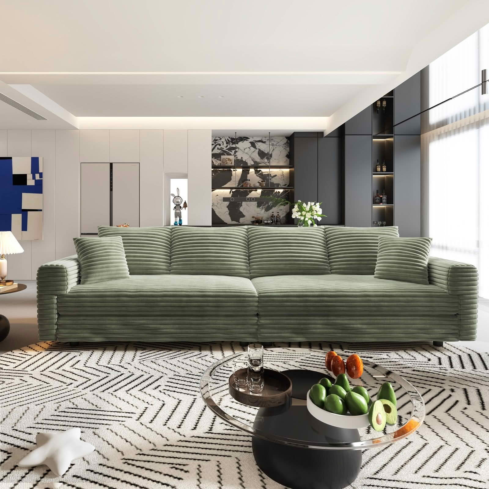 MAYEERTY 102.4" Plush Corduroy 4‑Seat Cloud Sofa, Modern Comfy Upholstered Deep Seat Couch with Soft Pillows, Convertible Sofa Lounge Chair for Living Room Bedroom
