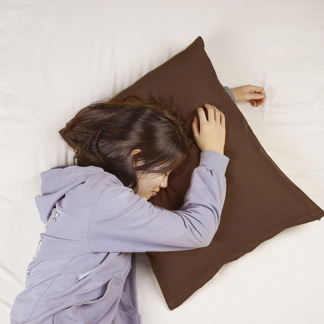 Unique Bargains 2-Piece 1800D Microfiber Solid Pillowcases Brown Travel