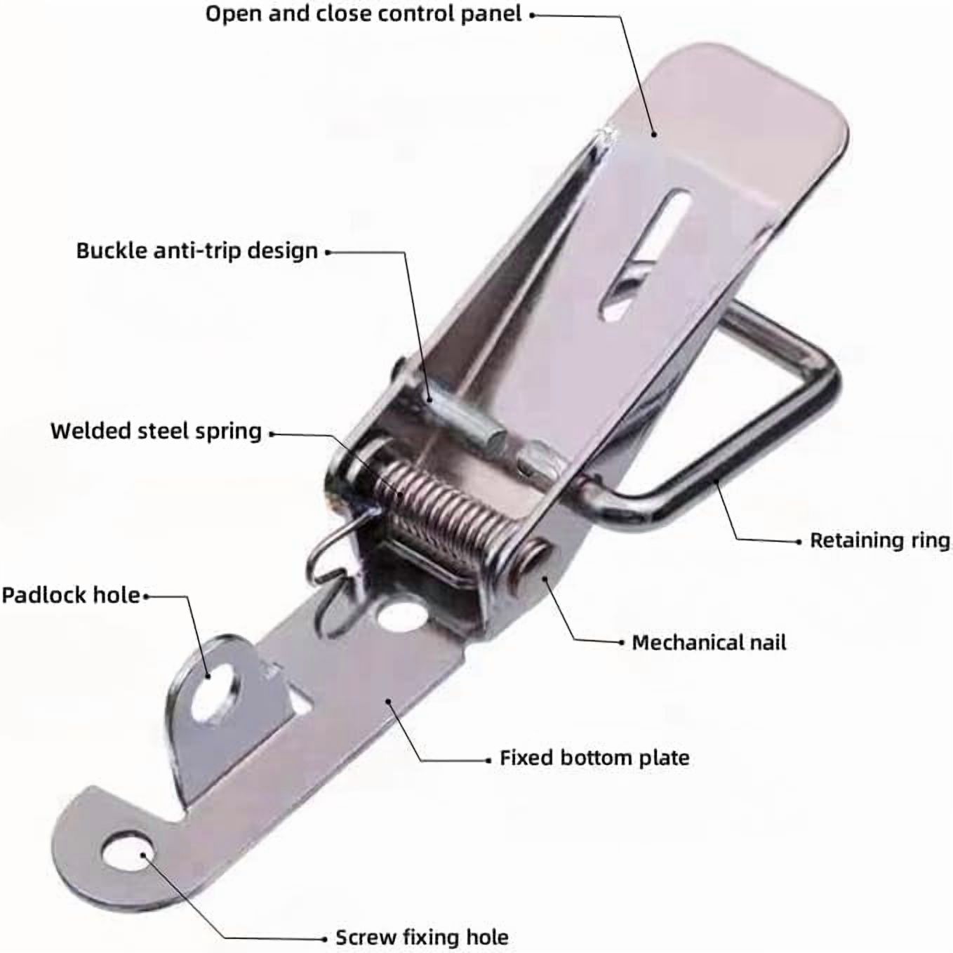 JJEAN-Latch 90 Degree Stainless Steel Spring Loaded Toggle Latch,With locking hole, Silver Catch Hasp Clamp Clip Lock with for Cabinet, Wooden Case, Box (90mm - 4 Pack)