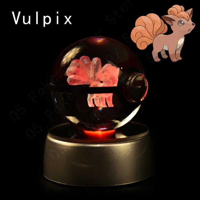 3D Pokemon Crystal Ball 8CM 5CM Mewtwo Pikachu Gengar Crystal Glass Pokemon Ball Pokeball Figure Night Light LED Lamp Base Gift