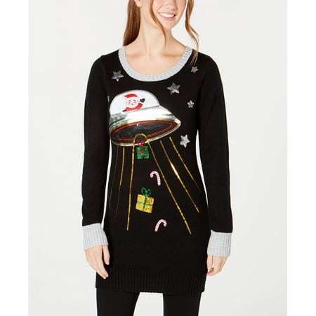 Hooked Up - Sequined Outer Space Sweater Dress - Juniors - M