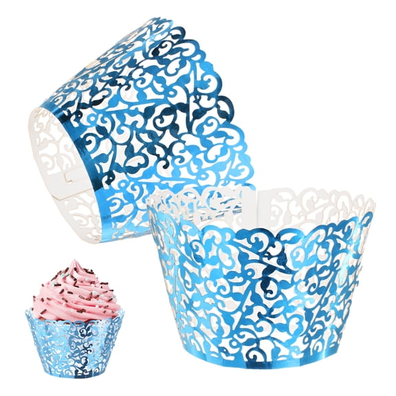 Uxcell 100-Pack Cupcake Wrappers Vine Decoration Standard Baking Cups for Wedding Birthday Party [Reflective Blue]