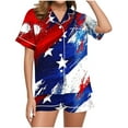 thumbnail image 4 of Simua Button Dowm Pajamas for Women, Women's Independence Day Print Short Sleeve Lapel Shirts with Shorts Summer Soft Home Wear Set, Size S-XXL, 4 of 7