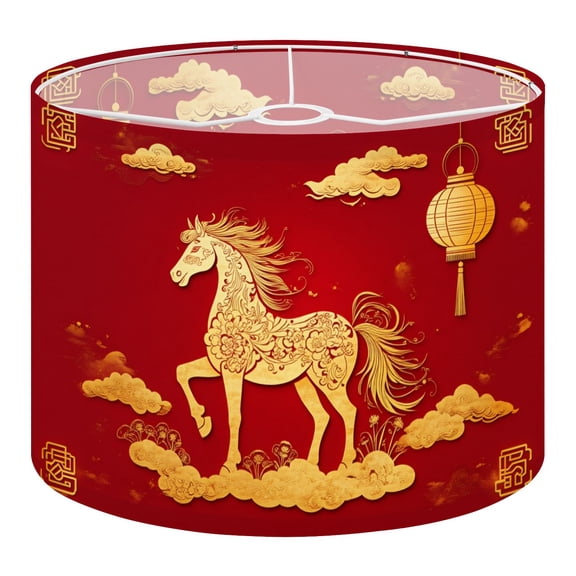 Horse Linen Drum Lampshades Golden Horse Floral Patterns Red 13"x13"x10" Light Shade for Table Lamps Floor Lamps Drum Lamp Shades Lampshade Replacement Assembly Required