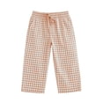thumbnail image 3 of lnmuld Girls Classic Small Check Plaid Cropped Pants Allover Gingham Full Elasticated Waist Drawstring Breathable Casual Capri Trousers Size:9-10 Years, 3 of 4