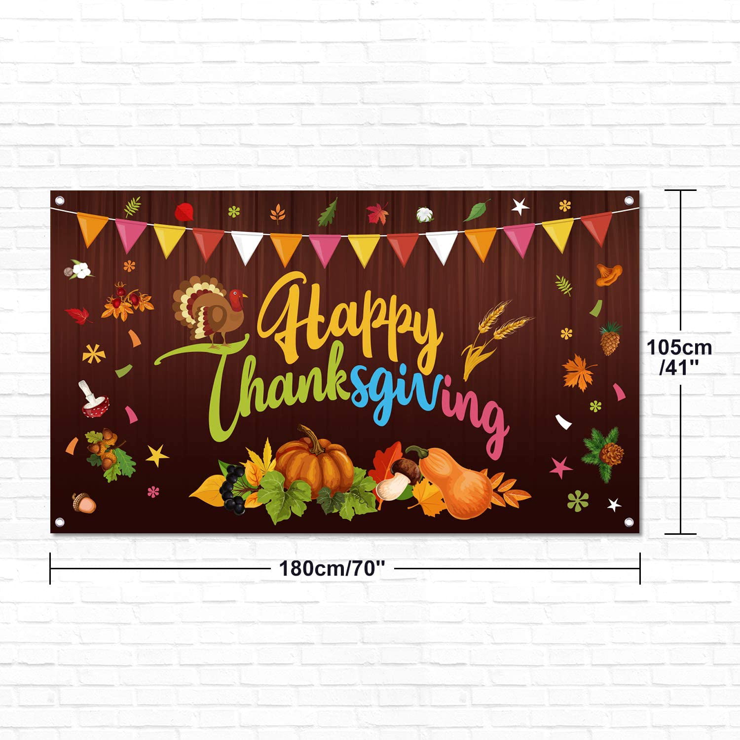 KUUQA Happy Thanksgiving Banner Extra Large Give Thanks Banner 70In X 41 in Fall Banner Thanksgiving Turkey Pumpkin Maple Leaves Banner for Thanksgiving Decorations Fall Party Outdoor Indoor Décor 