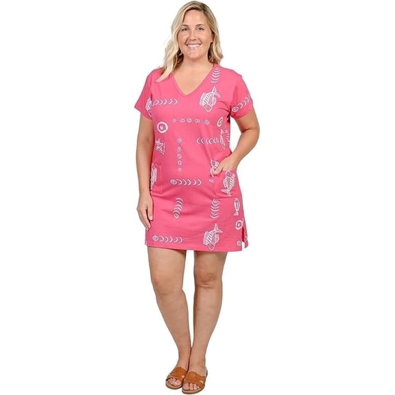 INGEAR Women’s Beach Swimsuit Cover Up, Short Cotton Shift Dress with Pockets, Purple ,XL