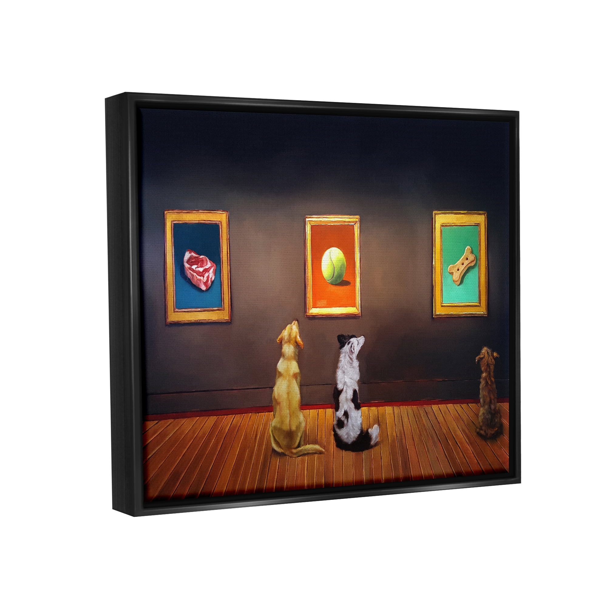 Stupell Funny Dog Museum Gallery Animals Animals & Insects Painting Black Floater Framed Art Print Wall Art
