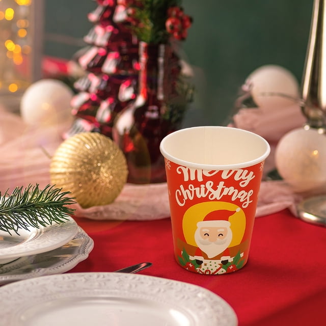 LSLJS Christmas Party Decorations Disposable Dinner Plates Cartoons Santa Claus Plates Paper Cup Set Party Cutlery