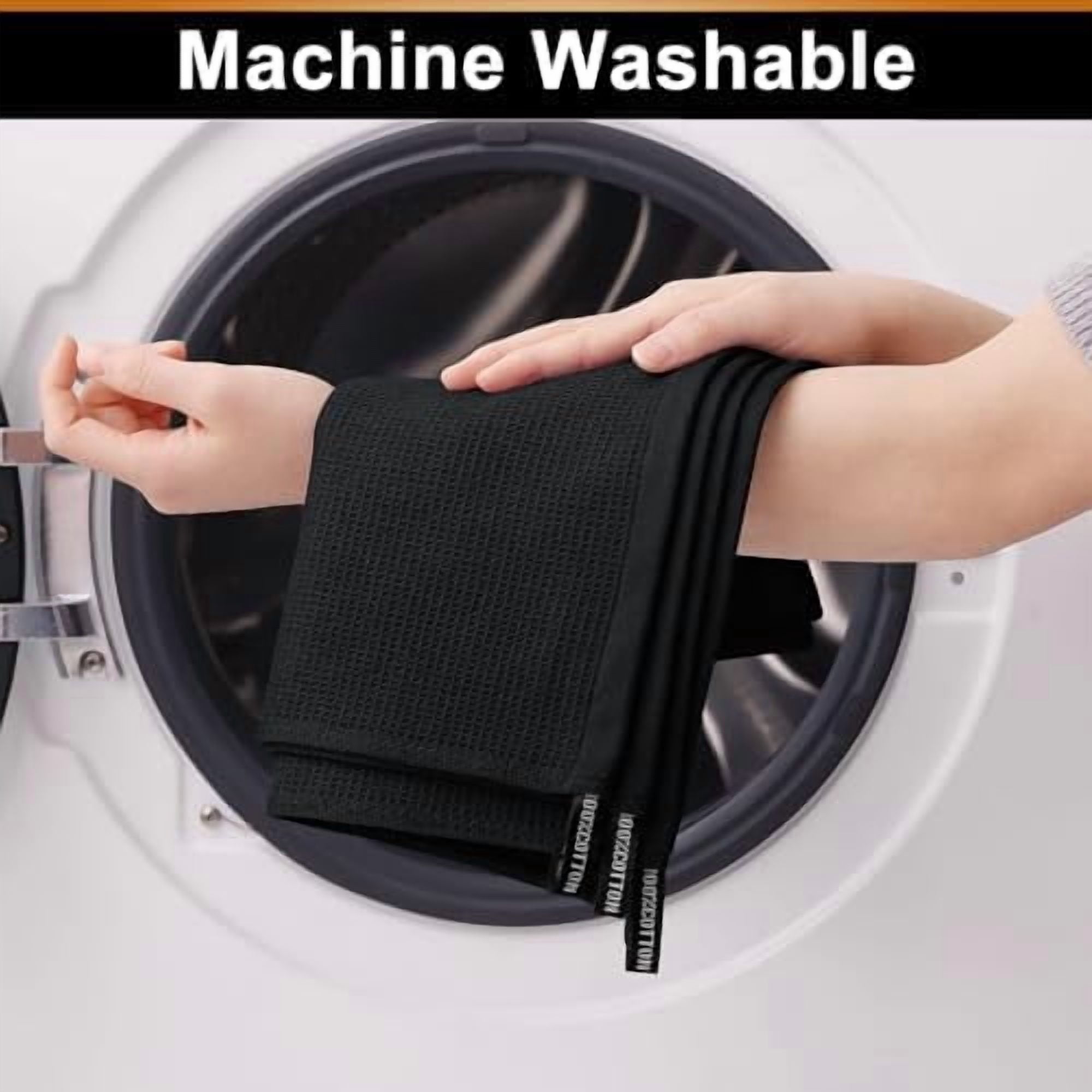 100% Cotton Waffle Weave Dish Cloths - 12 Pack Soft and Absorbent Dish Towels - 12 x 12 Inches Quick Dry Dish Rags - Black