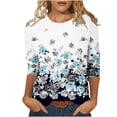 thumbnail image 1 of HKEJIAOI Hauts d'Été à Manches 3/4 pour Femmes à Imprimé Floral Slim, 1 of 5