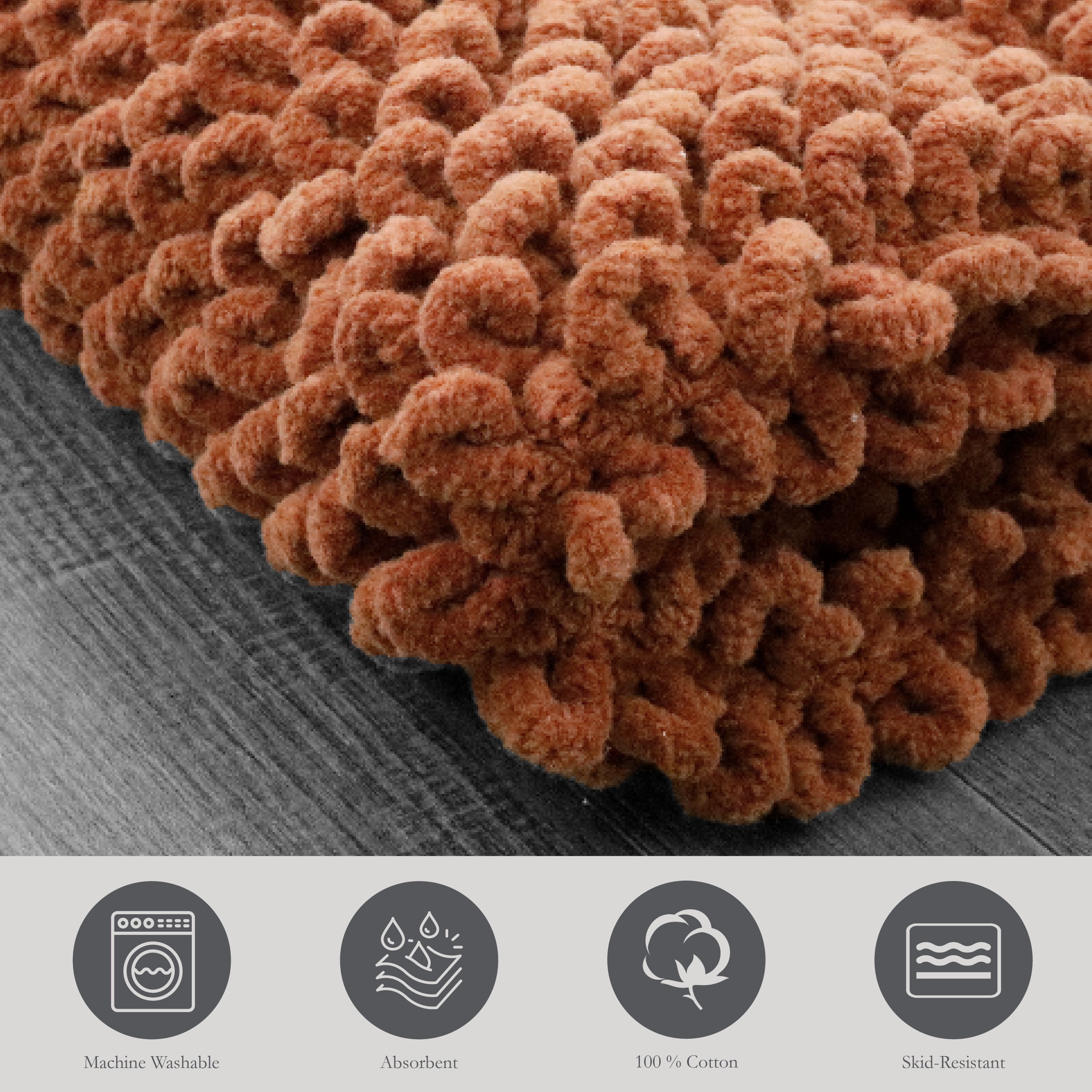 Jean Pierre New York Sophie Border 100% Cotton Bath Mat - Non-Slip Bath Rug - Burnt Orange - 27" x 45"