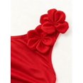 thumbnail image 4 of Women's Red 3D Floral Asymmetric Shoulder Bodycon Evening Dress, 4 of 16