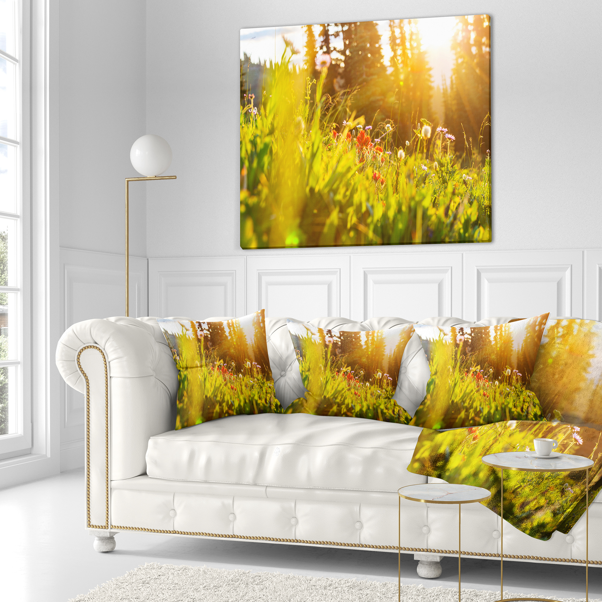Designart Green Meadow with Summer Flowers - Flower Throw Pillow - 16x16