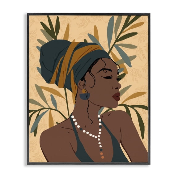 Stupell Industries Bohemian Bohemian Girl Botanical Leaves Black Framed Giclee Art, 11 x 14, by Ziwei Li
