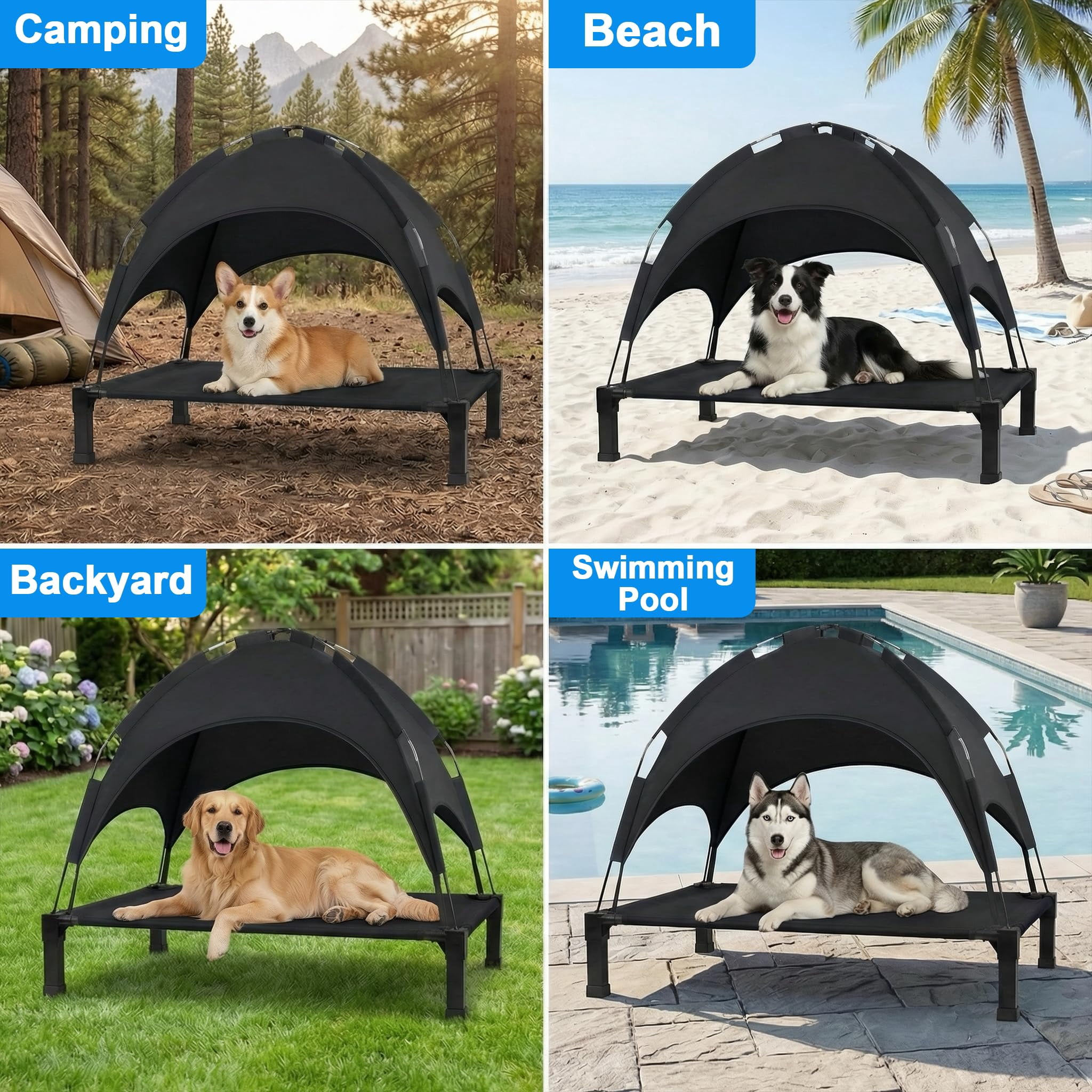 Elevated Dog Bed With Raised Pet For Large Dogs  Outdoor Removable Sun Shade Tent Breathable Mesh Portable Camping Beach Backyard Use