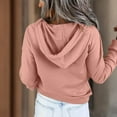 thumbnail image 4 of Ediodpoh Womens Solid Color Hooded Long Drawstring Pocket V-Neck Button Detail Pullover Casual Sweatshirt Lined Top Womens Hoodies Pink XXXL, 4 of 8