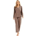 thumbnail image 2 of GEX 100% Cotton Pajamas for Women PJ Set Soft Button-Down 2 Piece Set Knitted Long Sleeve Sleepwear Loungewear Brown XL, 2 of 7