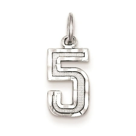 925 Sterling Silver Diamond Cut Small #5 Solid Charm Pendant