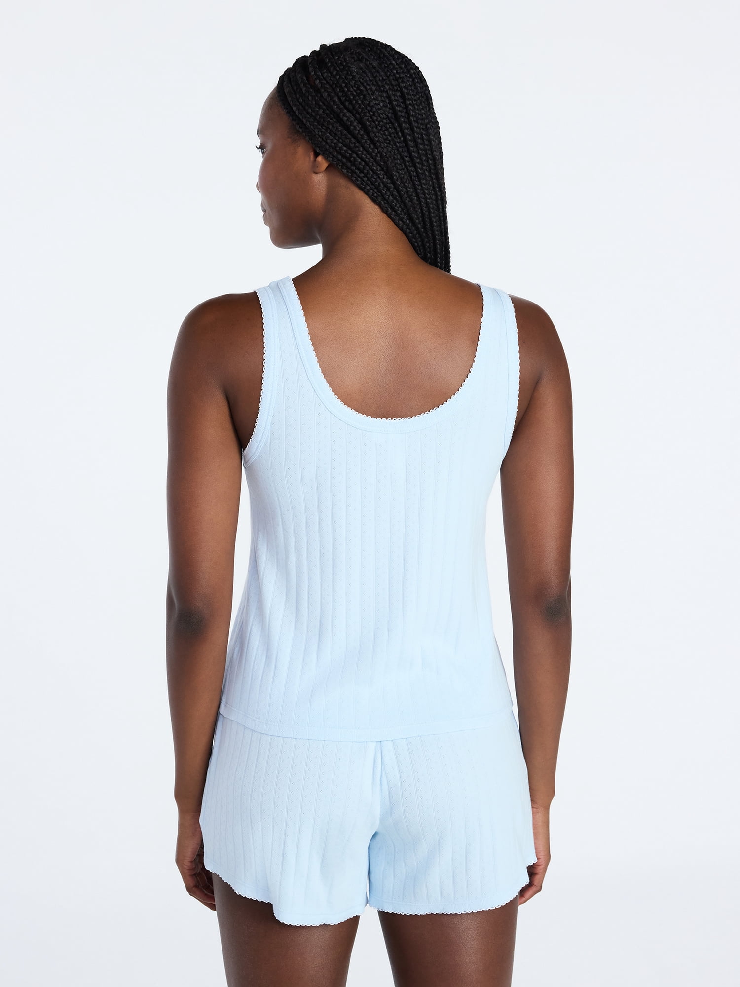 Joyspun Women’s Pointelle Knit Shorty Knit Sleeveless Pajama Set, Sizes XS-3X