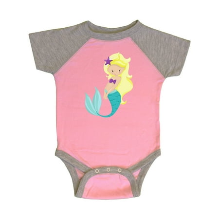 

Inktastic Cute Little Mermaid Blonde Hair Purple Sea Star Gift Baby Girl Bodysuit
