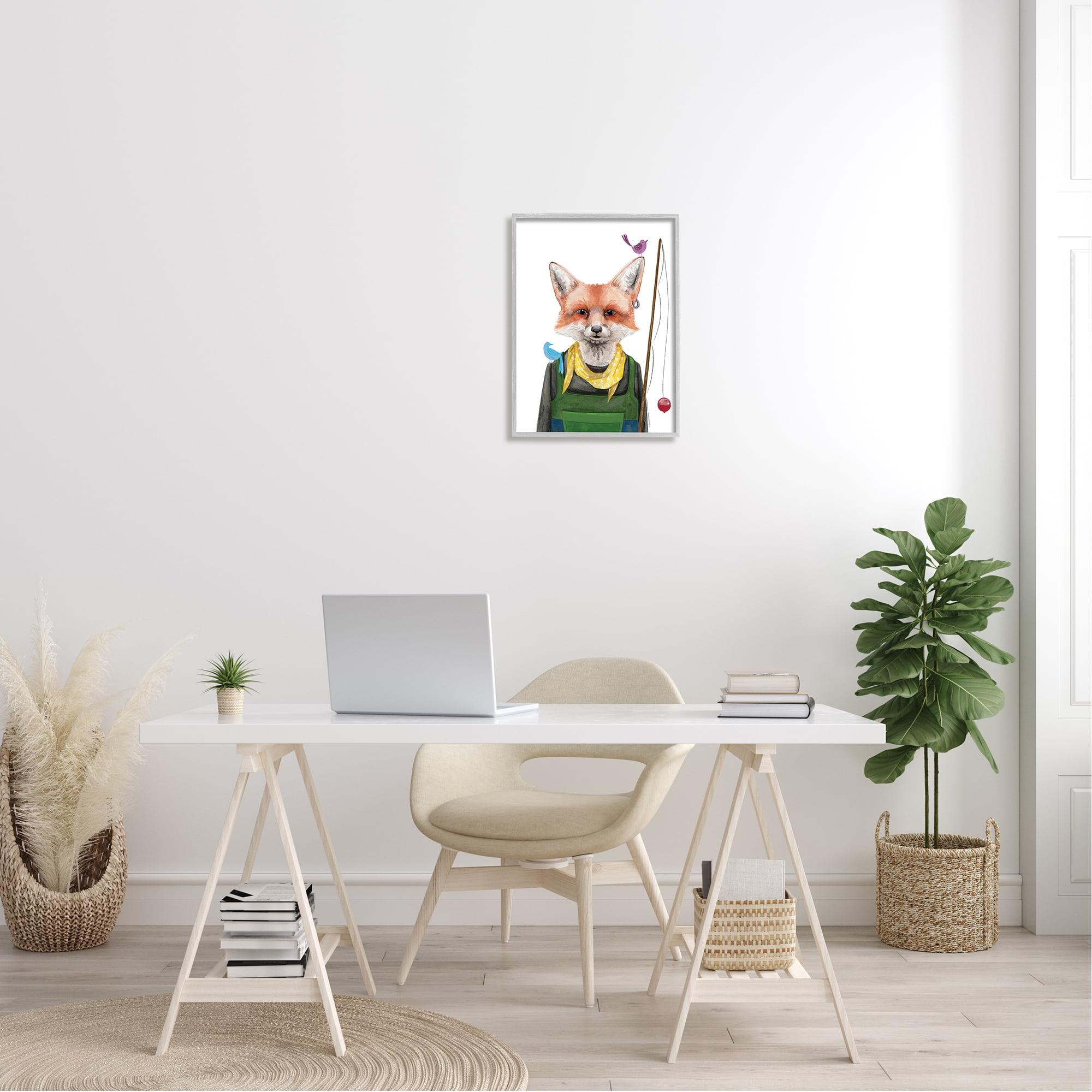 Stupell Industries Fisherman Camper Red Fox Birds Fishing Pole Framed Wall Art, 16 x 20, Design by Rachel Nieman