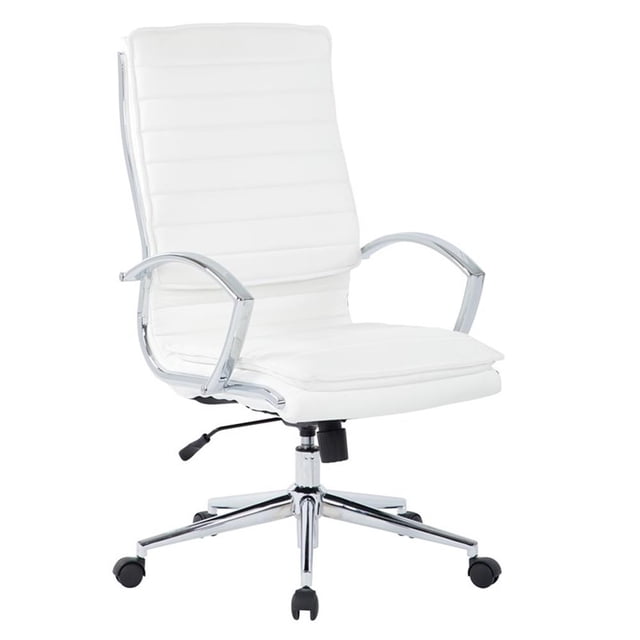 Fauteuil de Gestionnaire à Dossier Haut en Similicuir Blanc avec Base Chromée