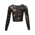 thumbnail image 3 of A2Y Women's Basic Solid Stretchable Scoop Neck Long Sleeve Crop Top New Camo Green S, 3 of 3