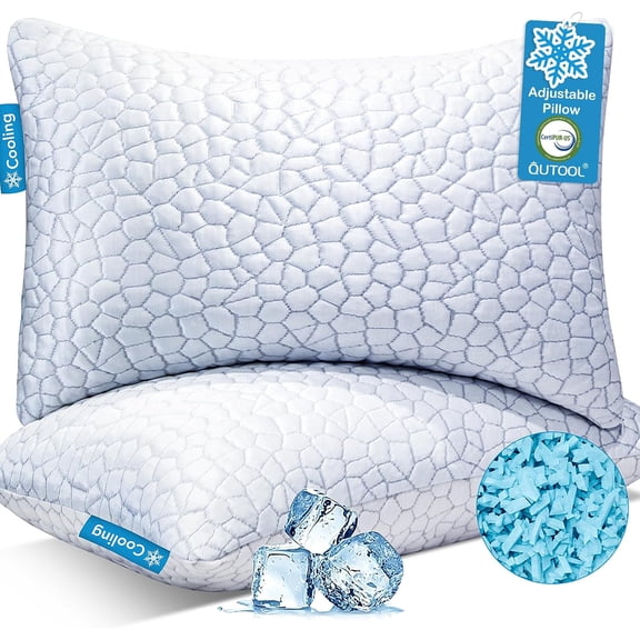 Cooling Pillow for Sleeping, CertiPUR-US Shredded Memory Foam King Pillows Set of 2, Cool Pillow for Hot Sleepers Adjustable Firm Pillow for Side, Back, Stomach Sleepers Soft Yet Support,White