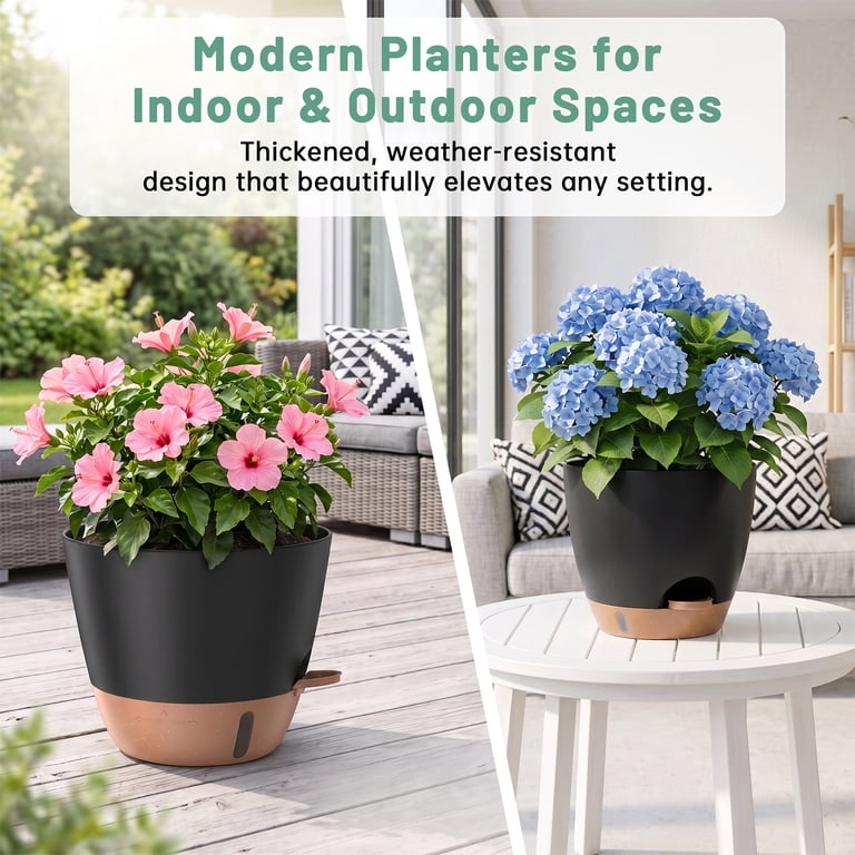 Xueyu Self-Watering Plant Pots, 3-Pack, Black photo 6
