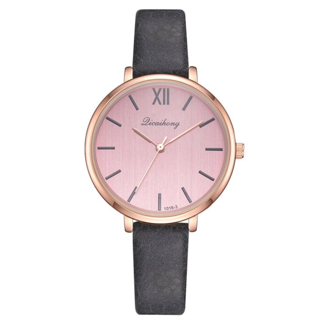 Reloj de pulsera analógico de cuarzo con correa de cuero PU informal para mujer simple de moda (gris)