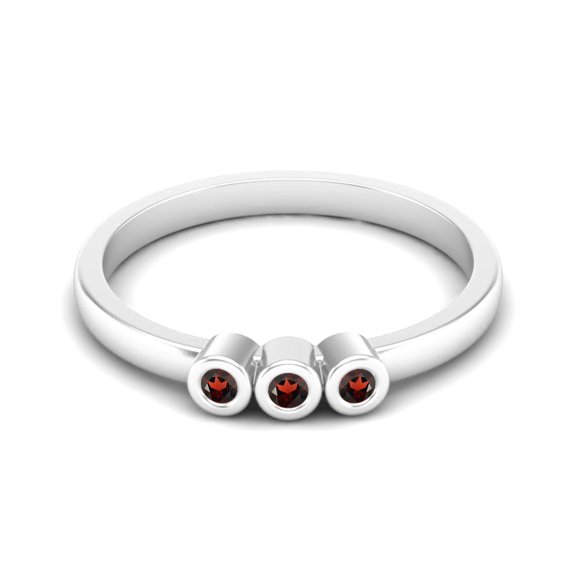 Tiny Round Shape Garnet Stackable Women's Mother's Day Gift Ring 925 Sterling Silver Delicate Jewelry